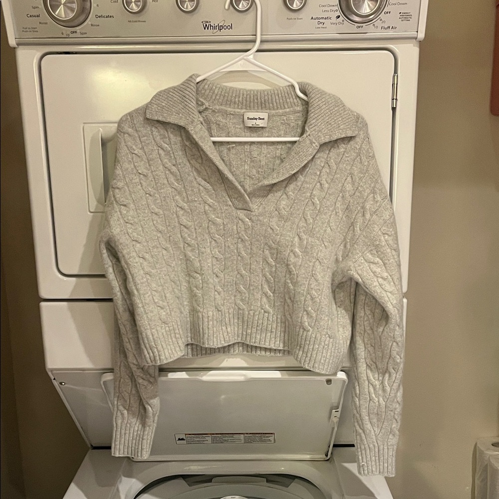 Sunday Best Light Gray V-Neck Cable Knit Sweater